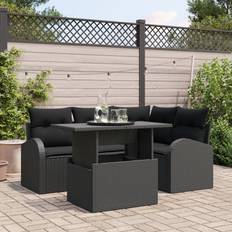 vidaXL 5 Stykke Have Sofa Set med Puder Sort Poly Rattan Loungesæt