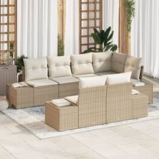 vidaXL 7 Delers Have Sofa Set med Pudebetræk Beige Poly Rattan Loungesæt