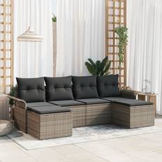 vidaXL 6-Delt Havemøbel Sæt Med Puder Grå Poly Rattan Loungesæt