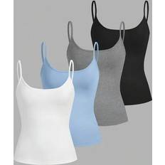 Elastane Tank Tops Shein Teen Girls 4pcs Set Assorted Colors Knit Camisole Tank Top Base Layer Snug Fit Top