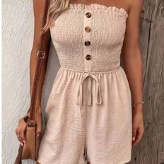 Tube top Shein Women's Solid Color Ruffle Trim Tube Top Romper