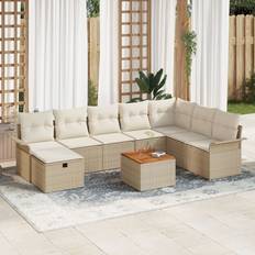vidaXL 9-Teiliges Garten-Sofa-Set mit Kissen Beige Poly-Rattan Lounge-Set