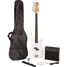 White Electric Basses Encore Blaster E40 Full Size Electric Guitar Bass Pack White