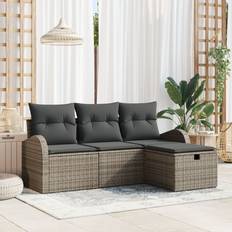 Havemøbler vidaXL 4 Delt Have Sofa Sæt med Puder Grå Poly Rattan Loungesæt