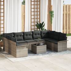 vidaXL 9 Delers Have Sofa Sæt med Pudefyld Sort Poly Rattan Loungesæt