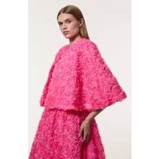 Pink Capes & Ponchos Karen Millen Textured Rosette Woven Cropped Cape - Pink