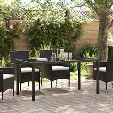 Haveborde på tilbud vidaXL 5 Stykke Have Spisebord Sæt med Puder 160x80x73 cm Beige Poly Rattan