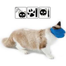 Adjustable Anti Bite Mesh Cat Mouth Cover for Cats Kittens Blue