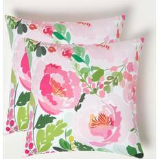Homescapes Peony Outdoor Cushion 45 x 45 cm Set of 2 Complete Decoration Pillows Pink, Green (45x45cm)