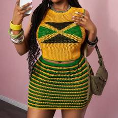 Green - Women Jumpers Shein Spring And Summer Casual Street Round Neck Sleeveless Cross Pattern - Klein Green