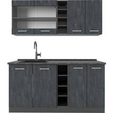 Cuisines Équipées Vicco Cuisine R-Line 160 cm PT Marbre Noir Béton Anthracite