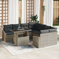 vidaXL Havemøbel Sæt Sæt af 9 Beige Rattan Glas Stof Loungesæt