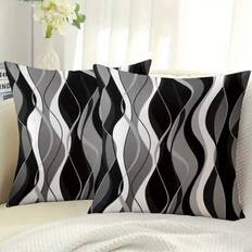Shein 2 Pcs Modern And White Abstract Wave Pattern Throw Pillow Covers Cushion Cover Black