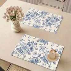Shein Vintage Floral Linen Placemats 12 x 18 Inches Place Mat Blue, White