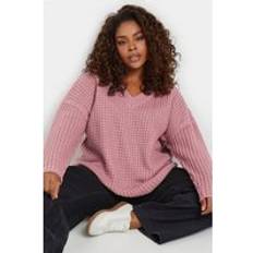 Pink Jumpers Yours Curve Pink Waffle Knit Vneck Jumper