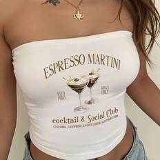 Shein Casual Beverage Letter Print Tube Top - Vitt