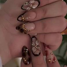 False Nails Shein Long Almond 3D Gelnails Set - Medium Pearl