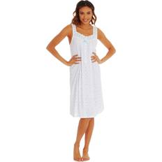 Metzuyan Metzuyan Ladies Sleeveless Nightie Pure 100% Cotton Lightweight Nightdress Classic Floral - Blue
