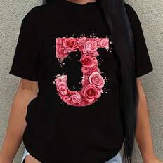 Shein Valentine's Day Gifts Crew T-Shirt - Unisex Rose/Letter