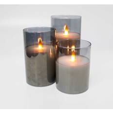 LEDlife Brugskunst LEDlife LED Bloklys Sæt i Røgfarvet Glas Ø7,5cm 3 stk LED-lys 3stk
