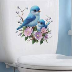 Bathroom Accessories Shein PVC Toilet Seat Decal Blue Bird Flowers