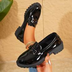 Low Shoes Shein Thick Sole Loafers - Black