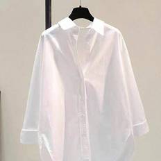 Shein Ytterkläder Shein Casual Turndown Krage Långärmad Lös Dam Shacket - Vitt