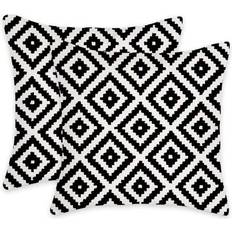 40.0 cm Pudebetræk Shein 2 Pieces Pillowcase Geometric Pattern Black And White Vintage Pattern Pillowcase Home Decor Pillow Pillow Case Sofa Sofa Cushion Cover (Square Pattern), Printed On One Side Without Pillow Core Cushion Cover White, Black (40x40cm)