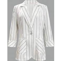 Shein Women's Spring/Summer Pinstripe Single Button Three-Quarter Sleeve Casual Blazer