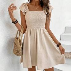 Shein Fashionable Off-Shoulder Shirred Flounce Sleeve A-Line Dress - Work