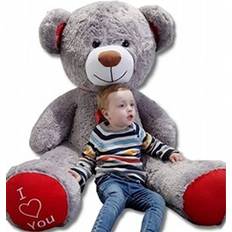 Velinda Gigantisk Teddybjörn 75+85 cm Grå Och Röd