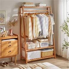 Unho Bamboo Rail with 3 Storage Shelves Clothes Rack