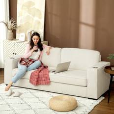 Homcom White Sofas Homcom Modern 3 Seater Upholstered Corduroy Couch Cream White Sofa