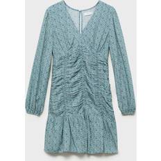 L Dresses Mango Printed Dress With Draped Detail - Petrol Blue