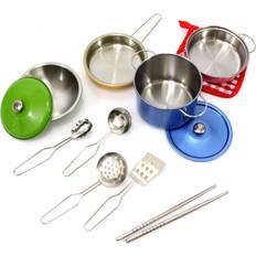 Colorful Metal Pots and Pans Cookware with Utensils Playset