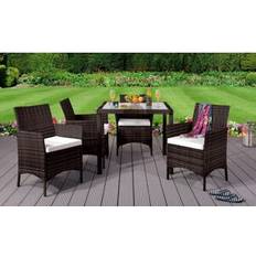 Comfy Living 5 Piece Rattan Garden Furniture - 4 Chairs & Square Table Brown One Size Patio Dining Set