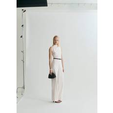 Beige - Women Jumpsuits & Overalls Mango Long Jumpsuit With Draped Neck And Belt - Off White