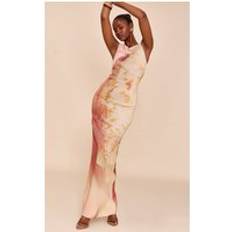 PrettyLittleThing Abstract Printed Chiffon Maxi Dress - Natural