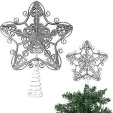 Silver Christmas Tree Ornaments Shatchi Star Topper Silver Glitter Crown 14.5 cm Christmas Tree Ornament