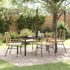 Rattan Patio Dining Sets vidaXL 5 Piece Garden with Cushions Brown Poly Rattan Patio Dining Set
