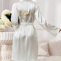White Robes Shein Alphabet Embroidery Belted Bathrobe