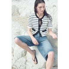 White - Women Cardigans H&M Short Rib-Knit Cardigan - White
