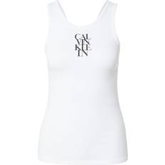 Calvin Klein Dam Linnen Calvin Klein Logo Graphic Ribbed Tank Top - White