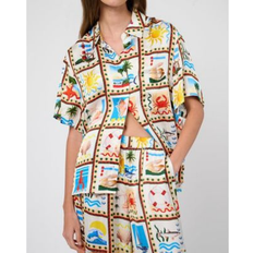 Beach Scene Button Up Dad Shirt - Multi White