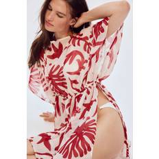 H&M Dam - Röd Strandkaftan - Vit/Rödmönstrad