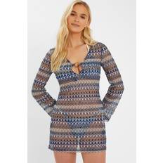 Blue Swimsuit Cover-Ups & Sarong Wraps Accessorize Mesh Beach Cover Up In Zig Zag Print - Blue