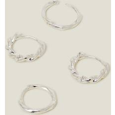 Accessorize 2-Pack Sterling Silver-Plated Twist Huggie Hoop Earrings - Grey