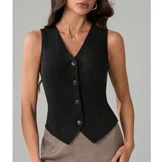 Shein Veste Shein Casual V-ringad Ärmlös Cardiganväst - Svart