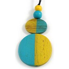 Wood Charms & Pendants Avalaya Double Bead Washed Wood Pendant - Yellow/Turquoise