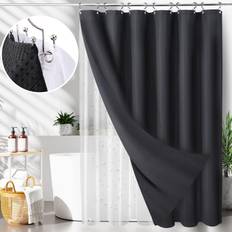 Bathroom Accessories Cyan Design LaCyan 3 in 1 Waterproof Waffle Weave Shower Curtain and Clear Liner Set with 12 Stainless Steel Hooks